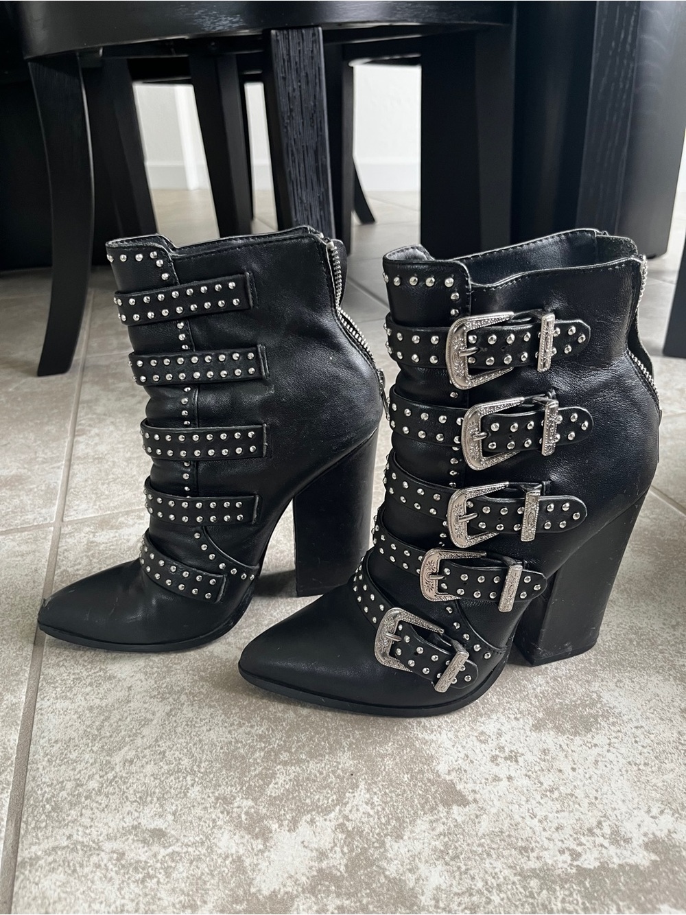 Steve Madden Black Studded Buckle Ankle Boots